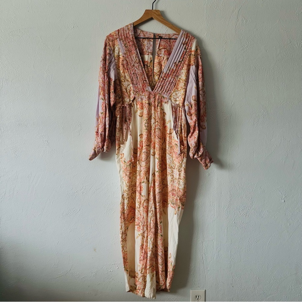 Free People Blooming Fields Boho Paisley Wide Leg Jumpsuit Size S - Picture 2 of 8